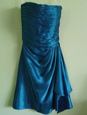 Bari Jay Strapless Teal Satin Party Dress